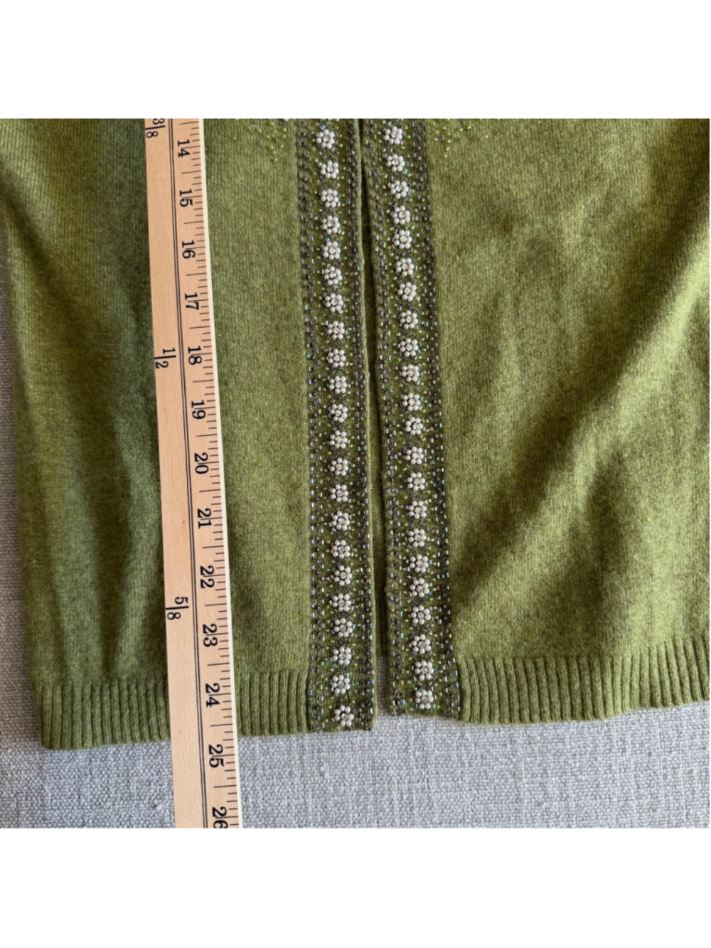 J.Crew wool angora cashmere green beaded cardigan sweater women’s medium - Picture 8 of 9